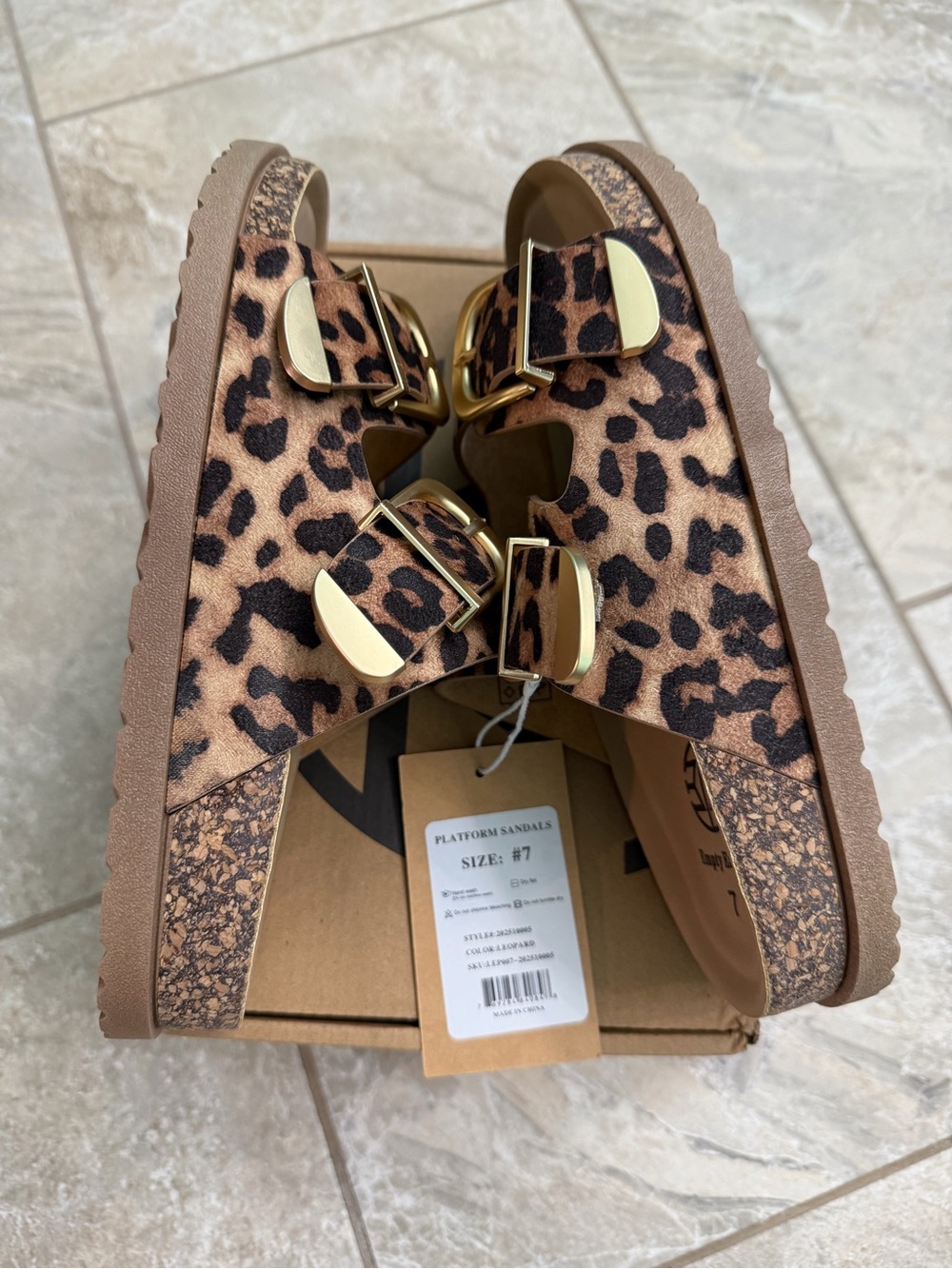 Leopard Print Double Buckle Slide Platform Sandals - Women’s Size 7 - Picture 6 of 10